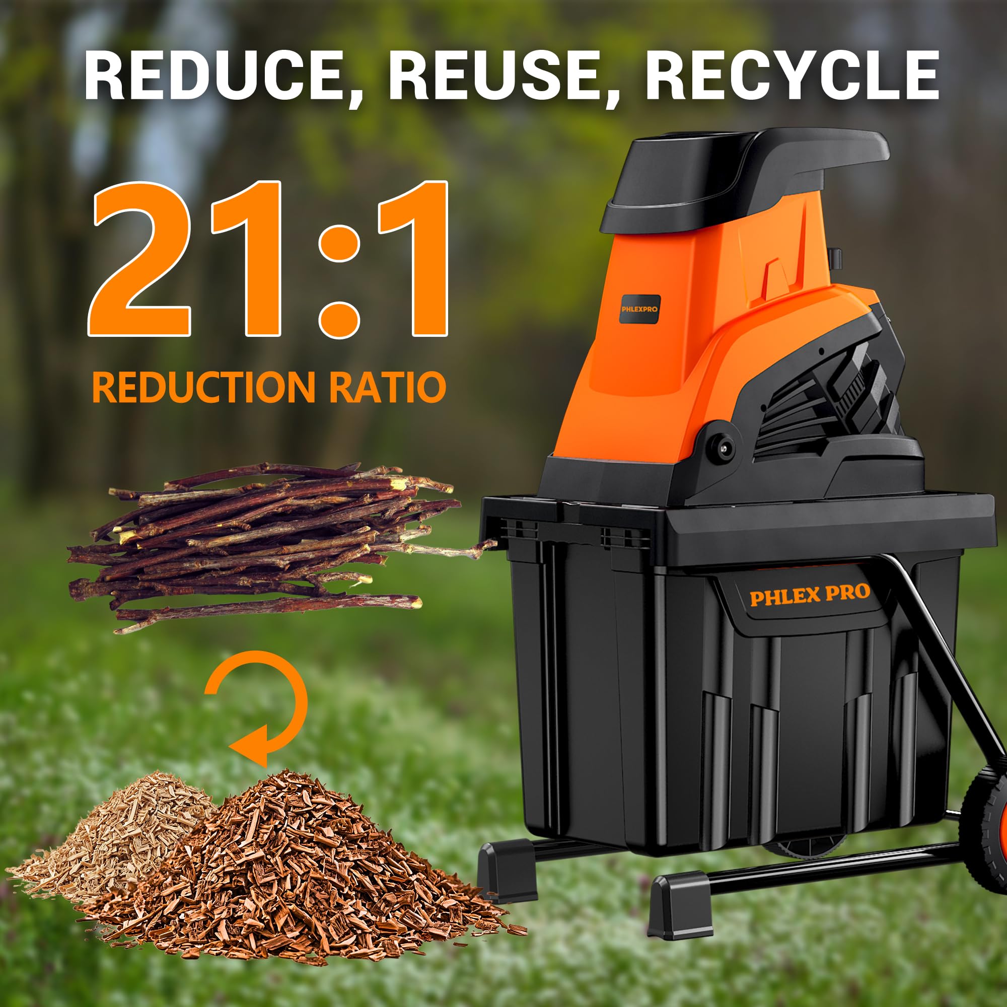 Amazon.com: PHLEX PRO 15 Amp Electric Wood Chipper Shredder, 1.8